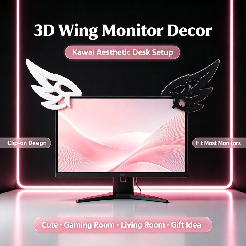 Kawaii Tech Accessories - Kawaii 3D Flügel-Dekoration für Computermonitore, Ästhetisches