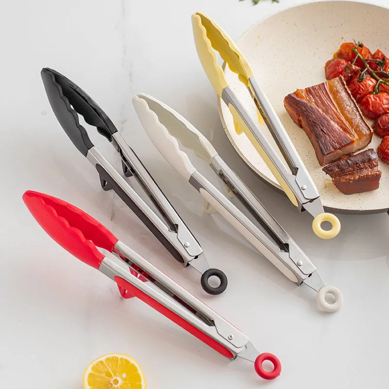 Hi Tech Kitchen Accessories - 10-Zoll-Lebensmittelzange Silikon rutschfeste Kochklammer Edelstahl Küchenzange