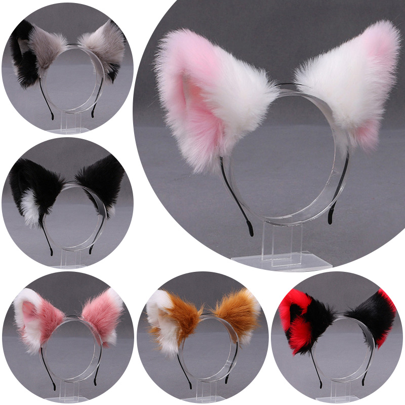Tech Hair Accessories - Flauschiges Fuchs-Katzenohren-Plüsch-Stirnband, weiche, pelzige Haarreifen, niedliche